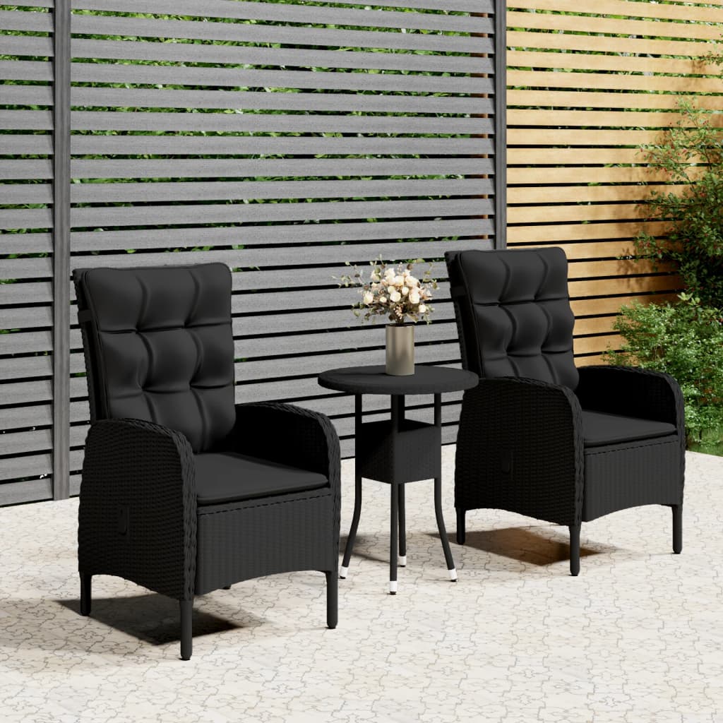 HKH 3 Pcs Conjunto de Bistrô para Jardim Vime Pe - Preto