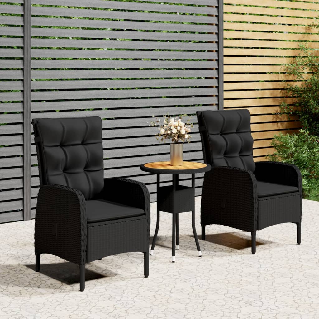 HKH 3 Pcs Conjunto de Bistrô para Jardim Vime Pe - Preto