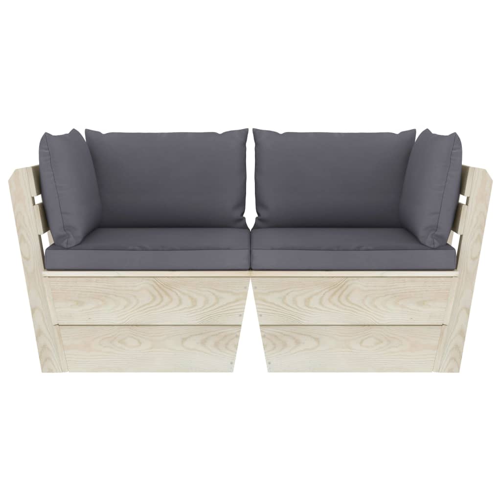 HKH Sofá Paletes 2 Lugares P/ Jardim C/ Almofadões Madeira de Abeto - Antracite