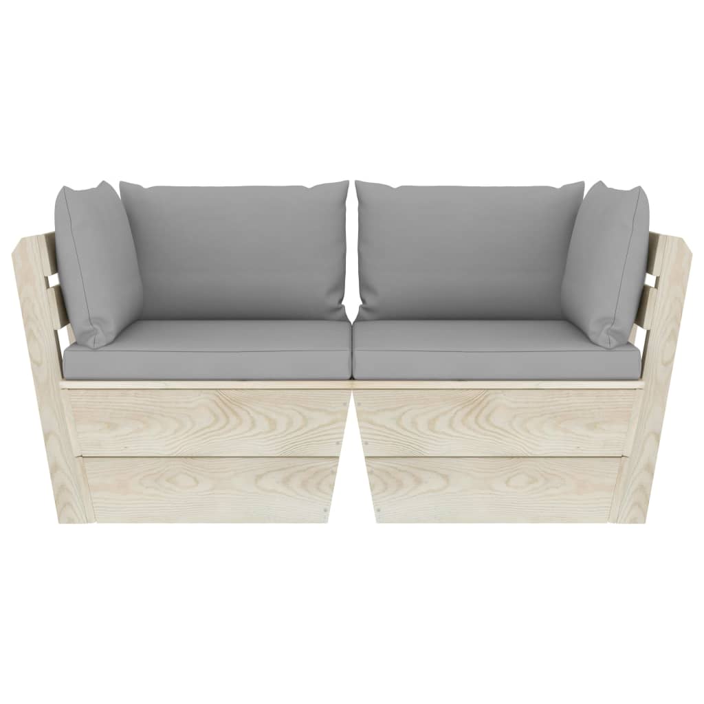 HKH Sofá Paletes 2 Lugares P/ Jardim C/ Almofadões Madeira de Abeto - Cinzeto
