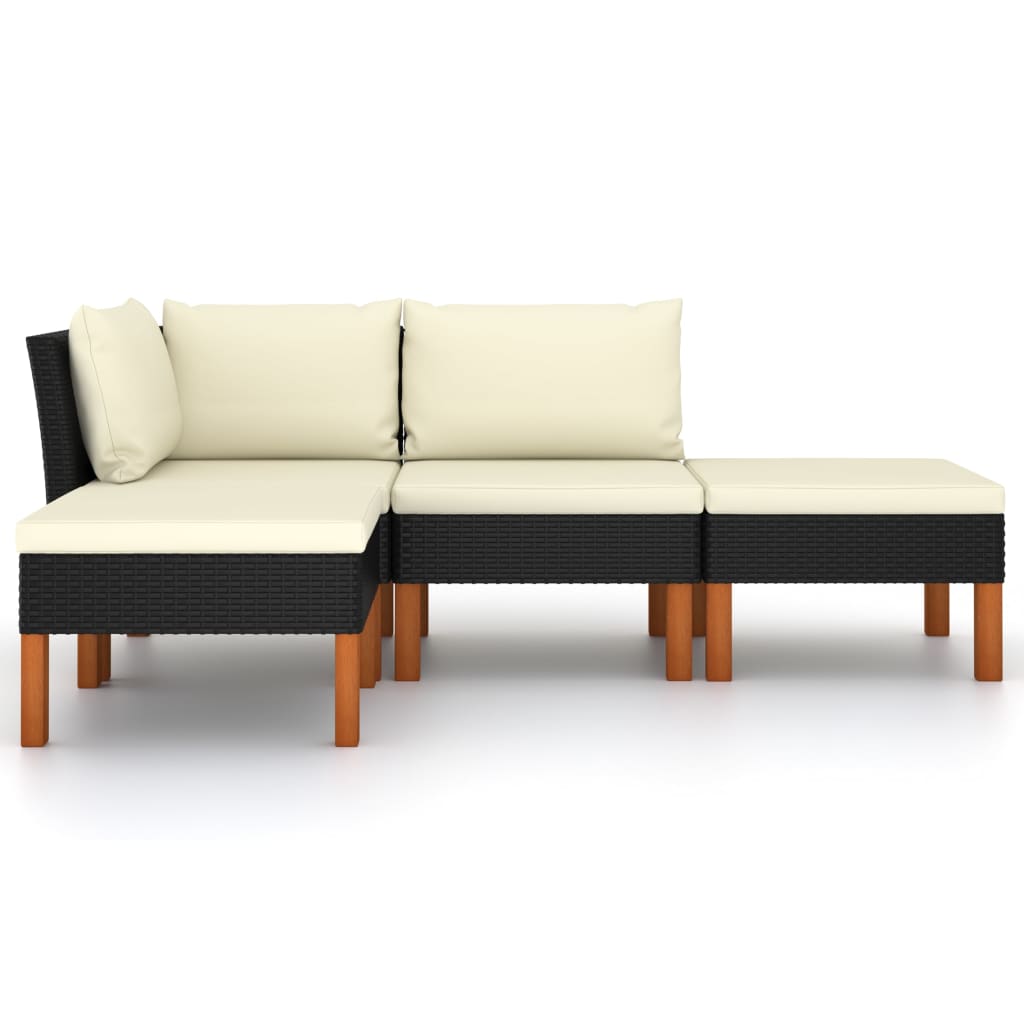 HKH 4 Pcs Conjunto Lounge de Jardim C/ Almofadões Vime Pe - Preto