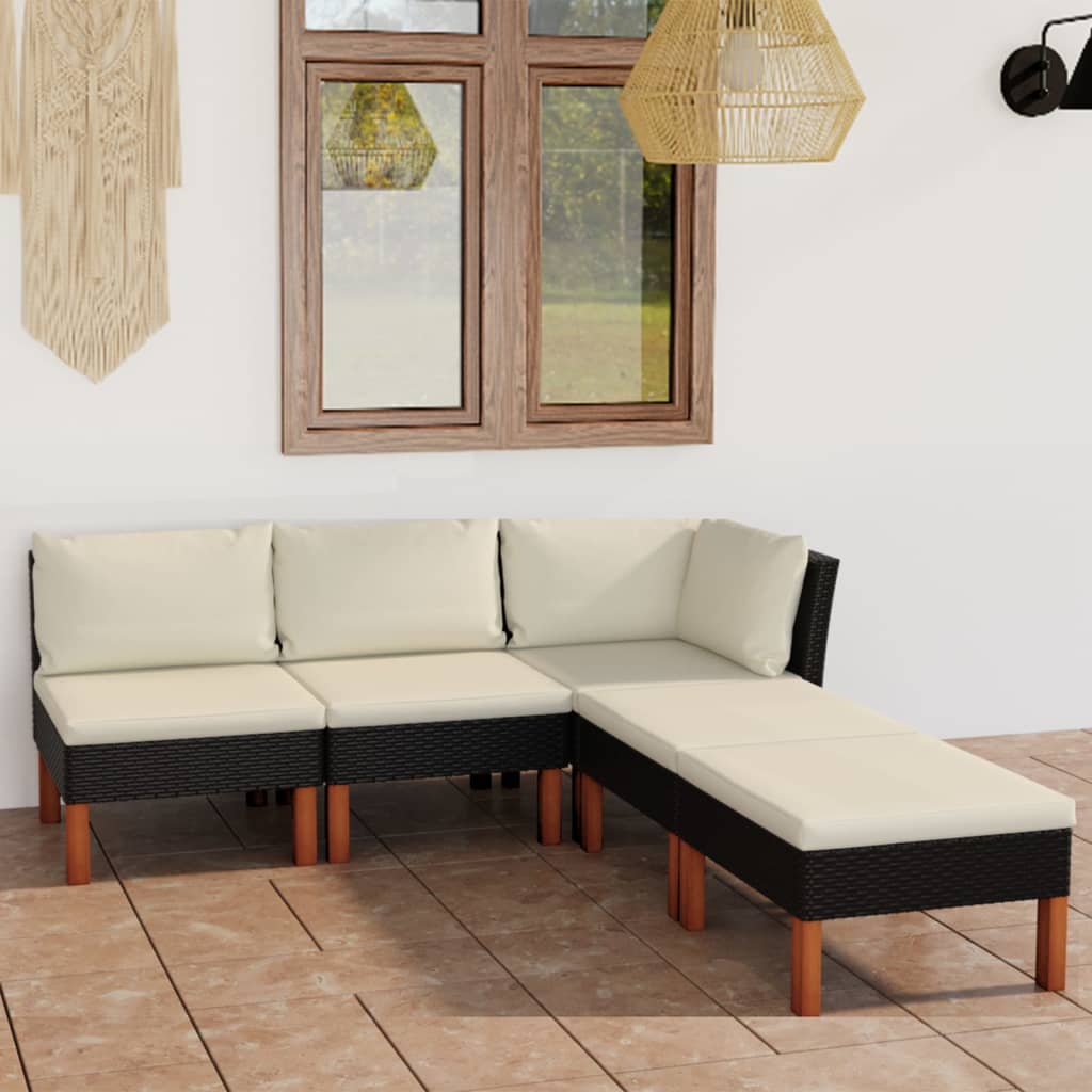 HKH 5 Pcs Conjunto Lounge de Jardim C/ Almofadões Vime Pe - Preto