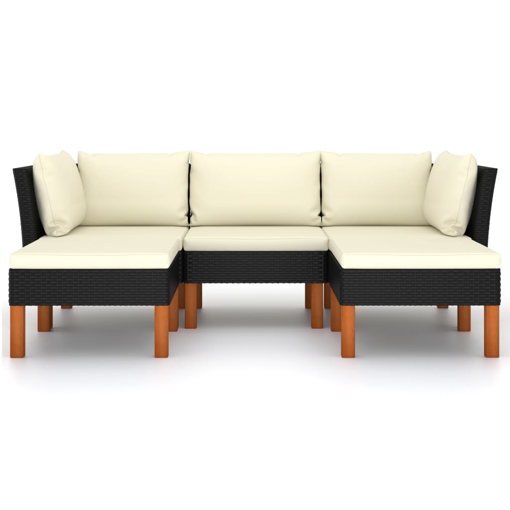 HKH 5 Pcs Conjunto Lounge de Jardim C/ Almofadões Vime Pe - Preto