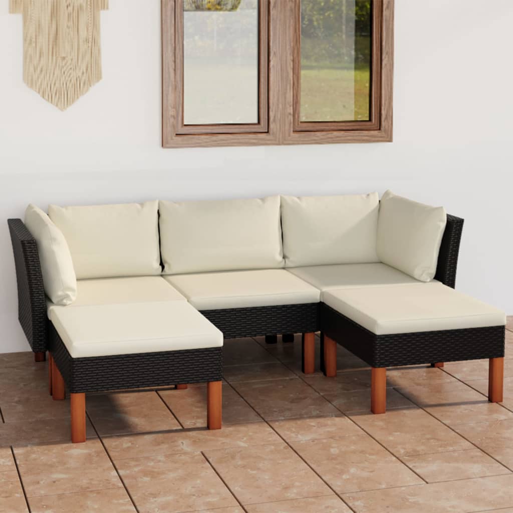 HKH 5 Pcs Conjunto Lounge de Jardim C/ Almofadões Vime Pe - Preto