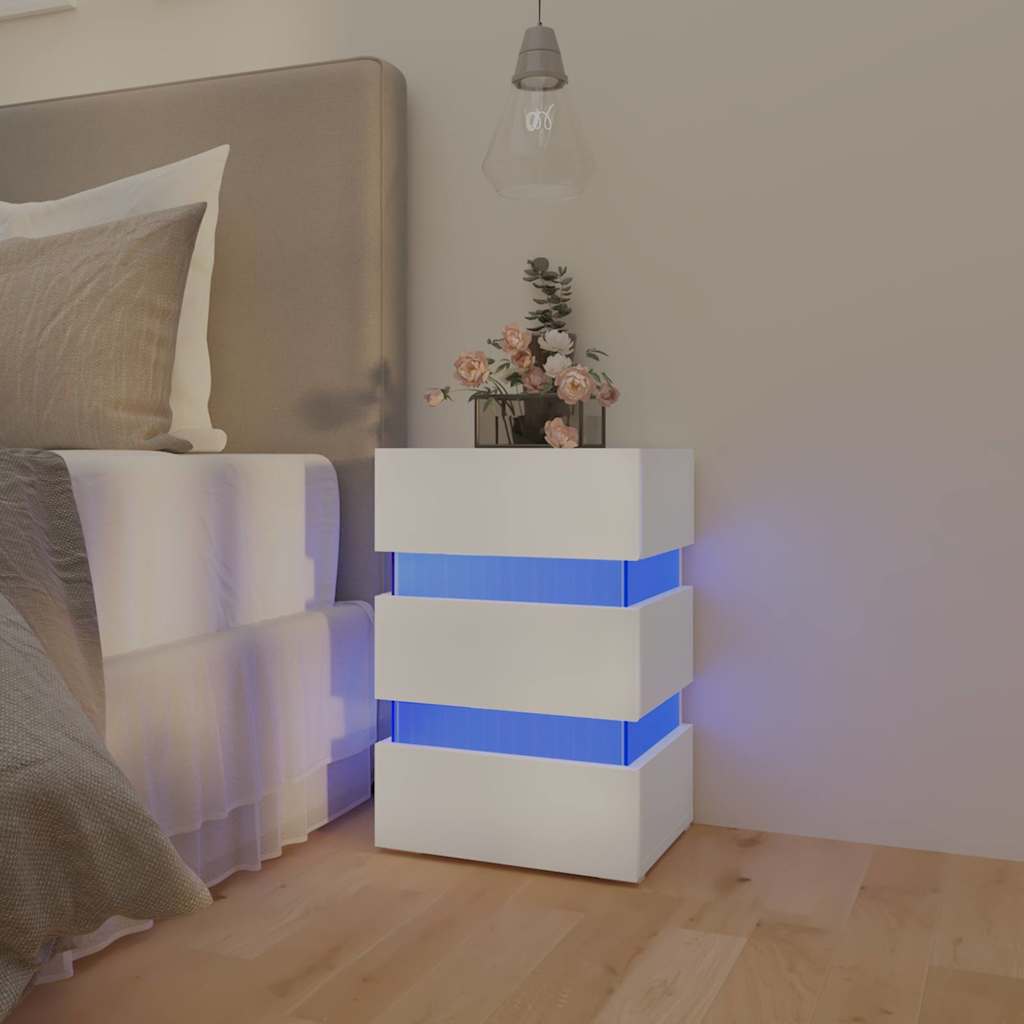 HKH Mesa de Cabeceira com Luzes Led em Derivados de Madeira - Branco