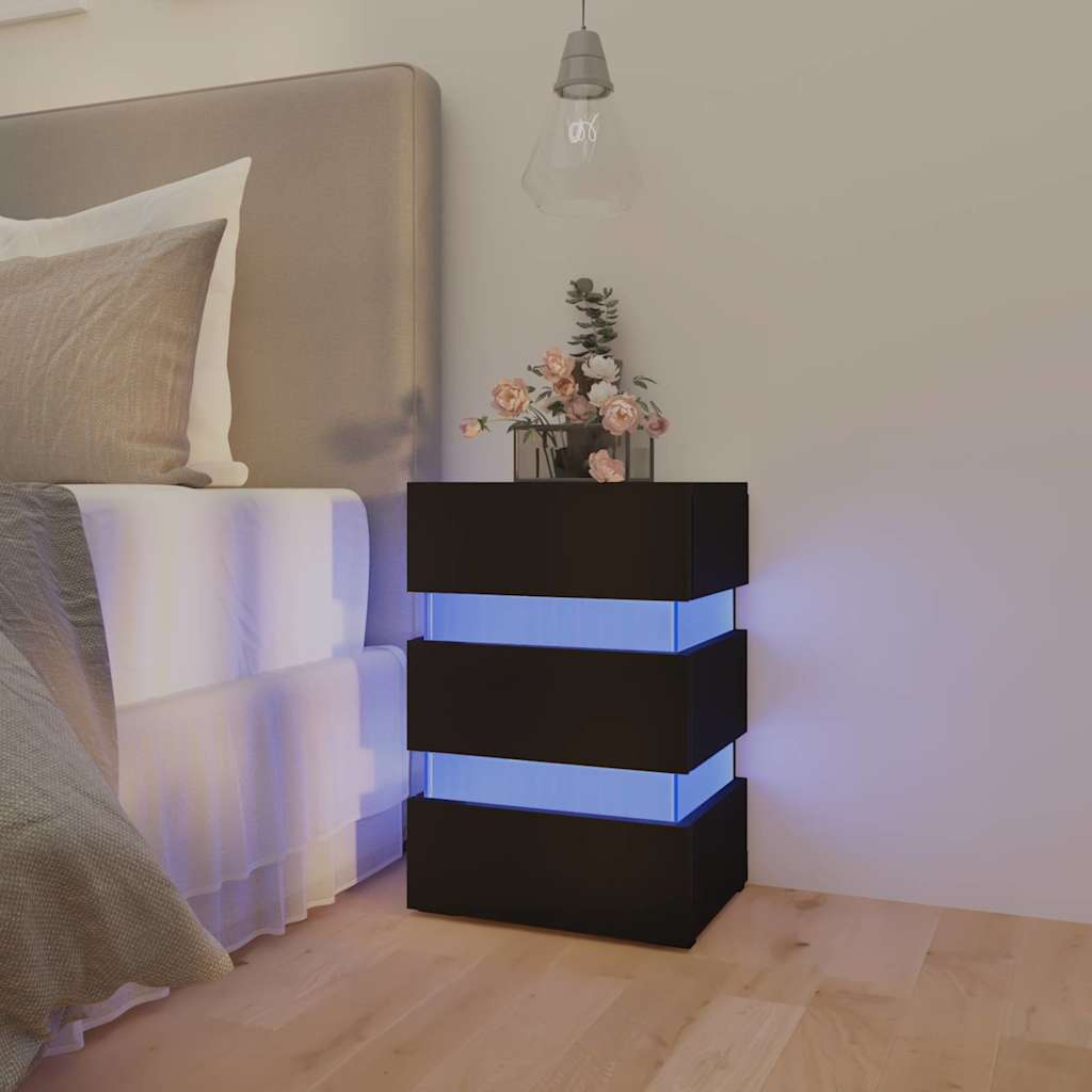 HKH Mesa de Cabeceira com Luzes Led em Derivados de Madeira - Preto