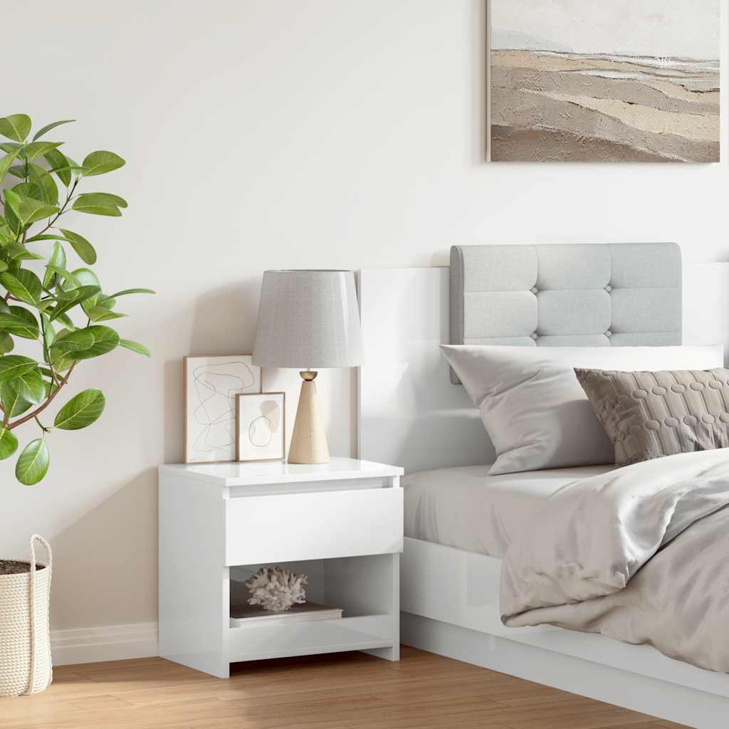 HKH Mesa de Cabeceira em Contraplacado - Branco Brilhante