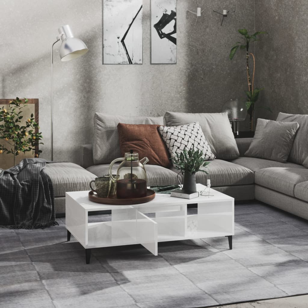 HKH Mesa de Centro em Derivados de em Madeira Brilhante - Branco