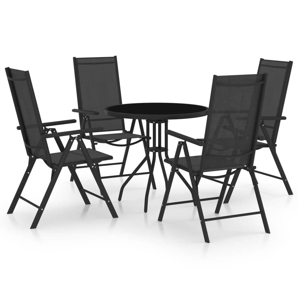 HKH 5 Pcs Conjunto de Jantar para Jardim Alumínio e Textilene - Preto