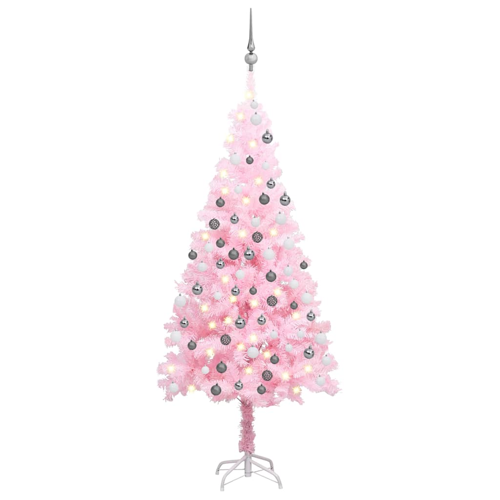 HKH Árvore Natal Artificial Pré-Iluminada com Bolas Rosa em PVC