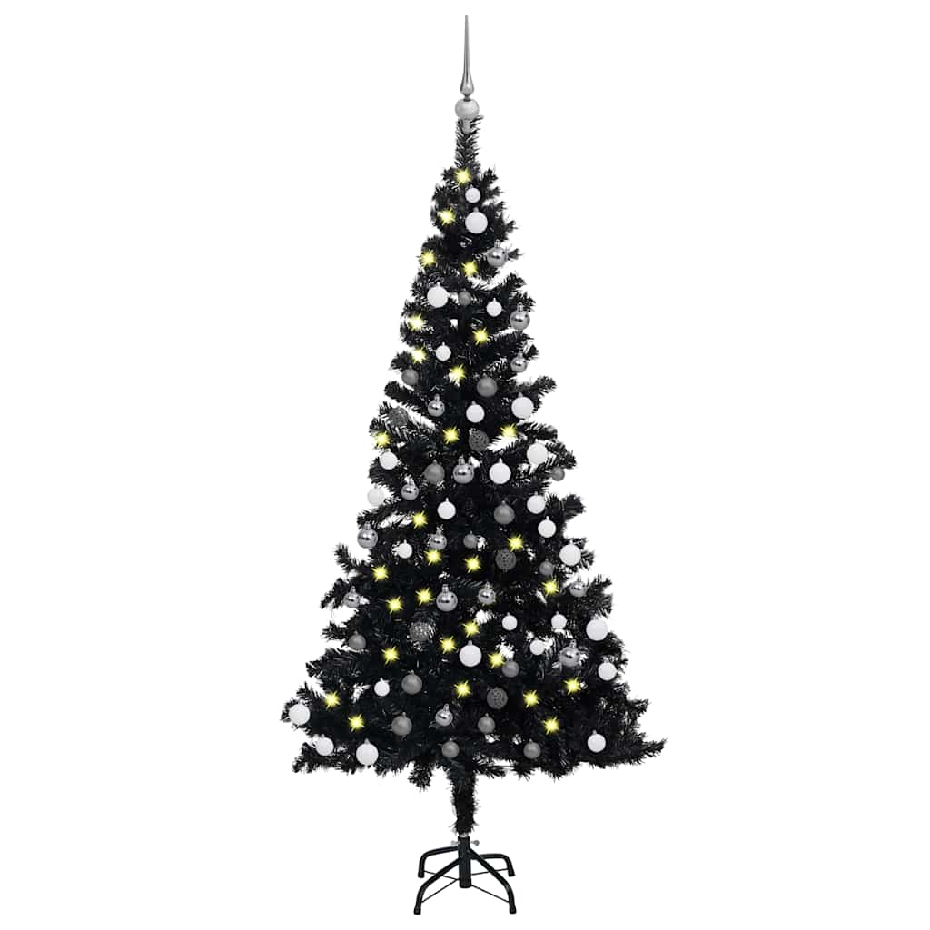 HKH Árvore Natal Artificial Pré-Iluminada com Bolas Preto em PVC