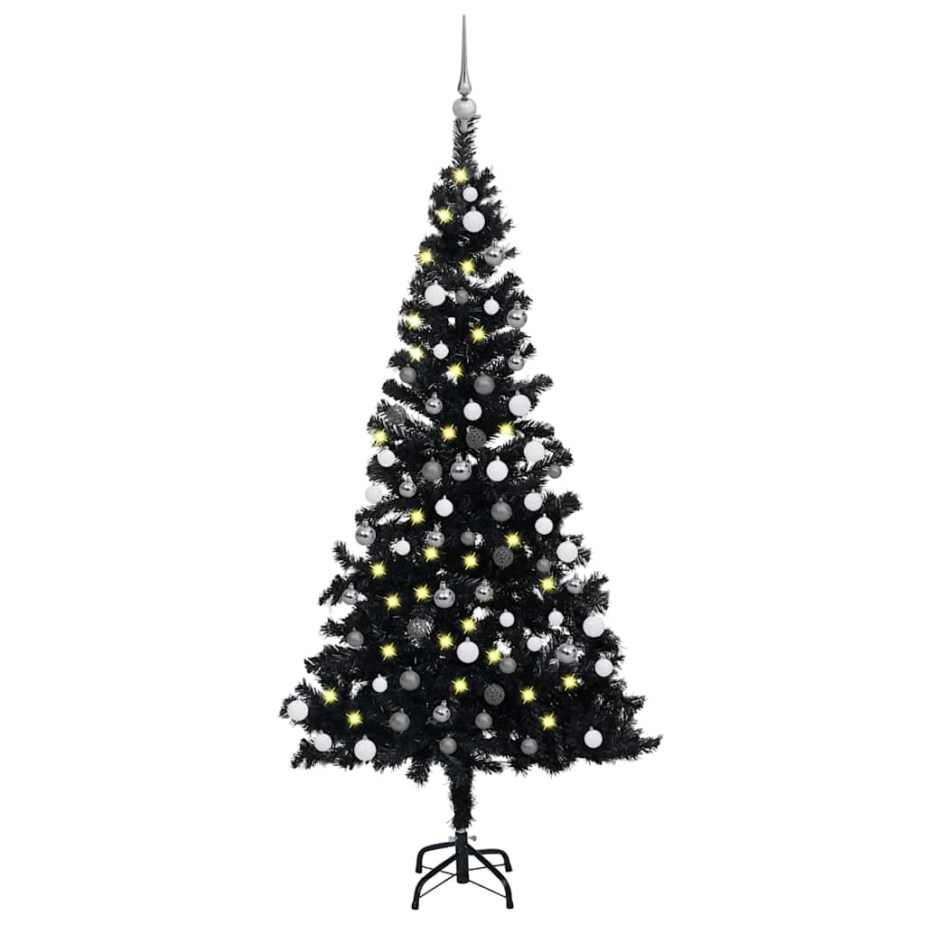 HKH Árvore Natal Artificial Pré-Iluminada com Bolas Preto em PVC