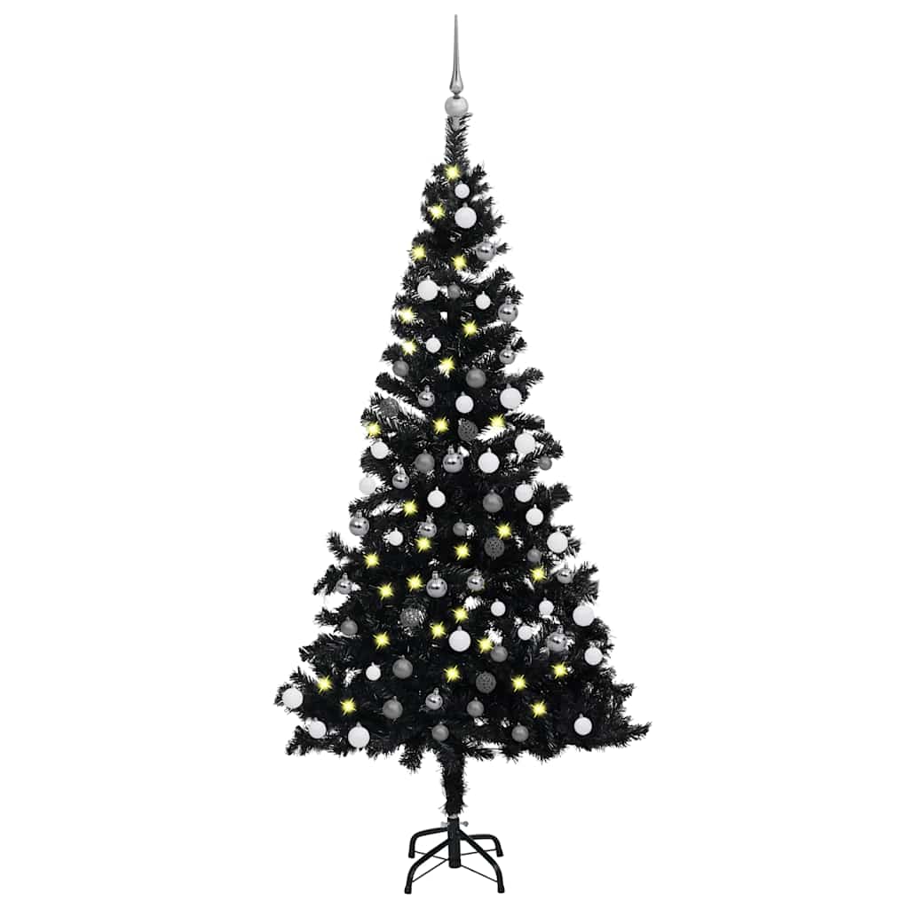 HKH Árvore Natal Artificial Pré-Iluminada com Bolas Preto em PVC