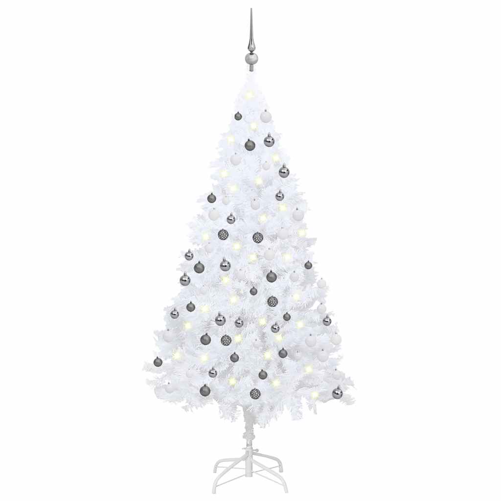 HKH Árvore Natal Artificial Pré-Iluminada com Bolas Branco em PVC