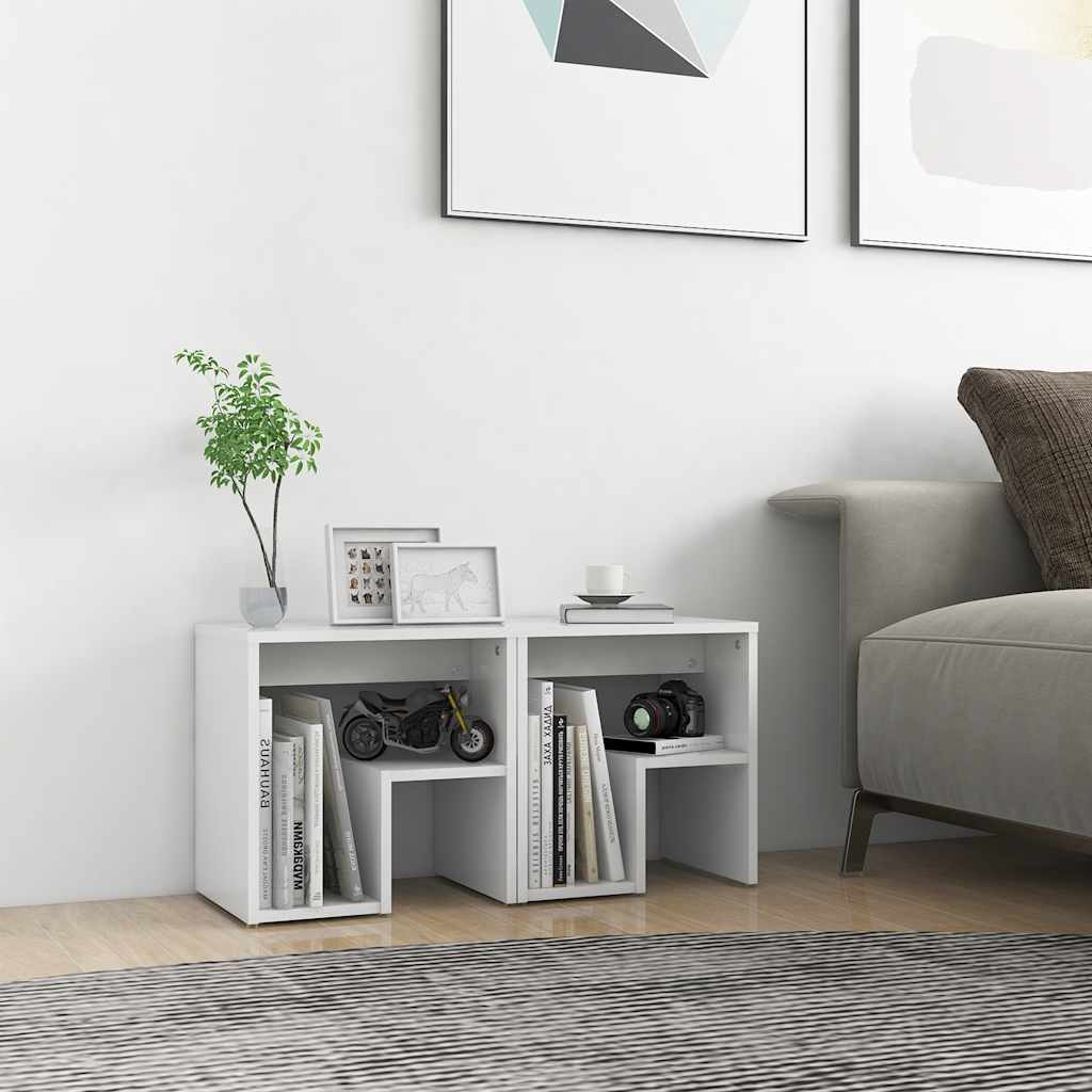 HKH Conjunto de 2 Mesas de Cabeceira em Derivados de Madeira - Branco