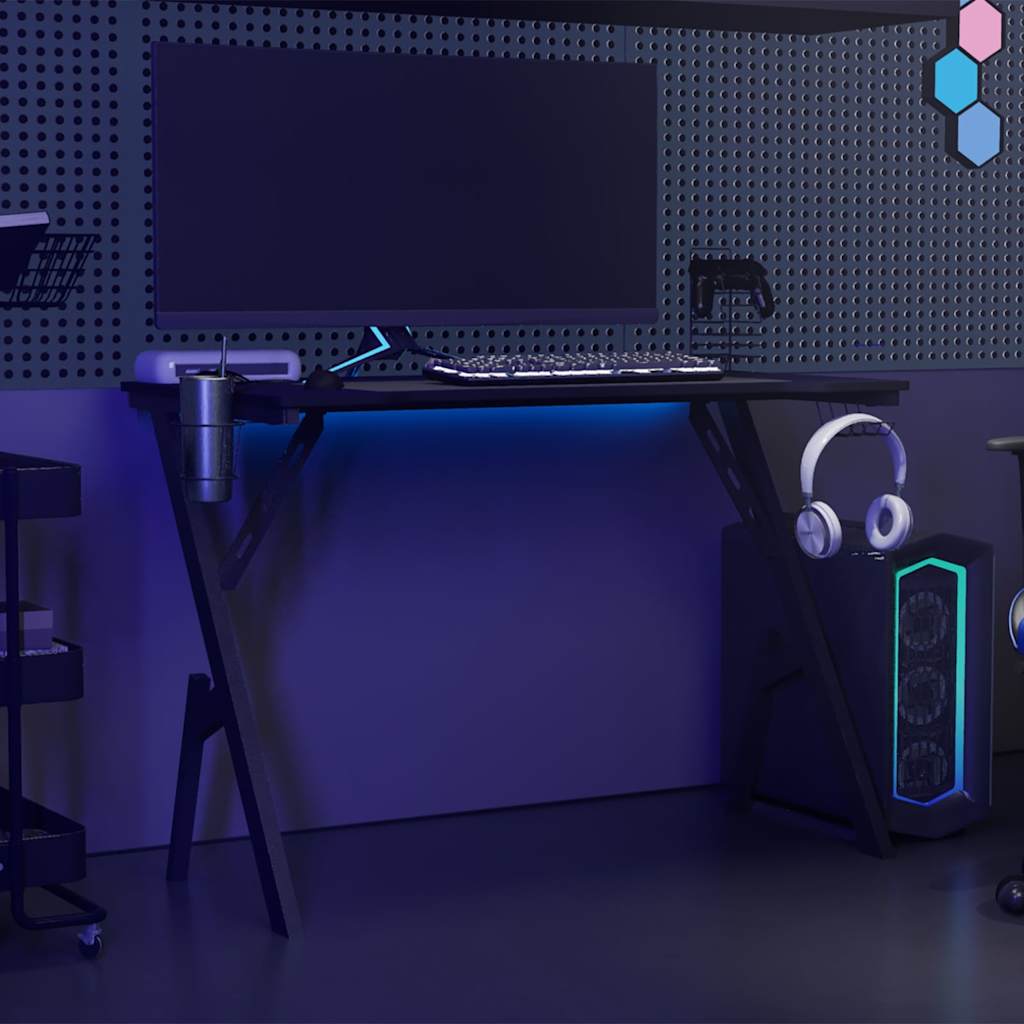 HKH Secretária de Gaming C/ Pernas em Forma de Y - Preto
