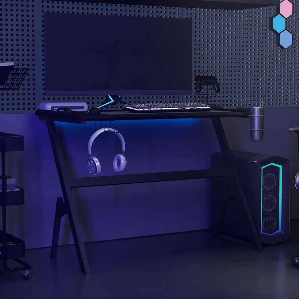 HKH Secretária de Gaming C/ Luzes Led Forma de Y - Preto