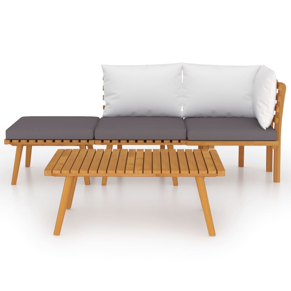 HKH 4 Pcs Conj. Lounge Jardim C/ Almofadões Madeira Acácia Maciça - Marrom