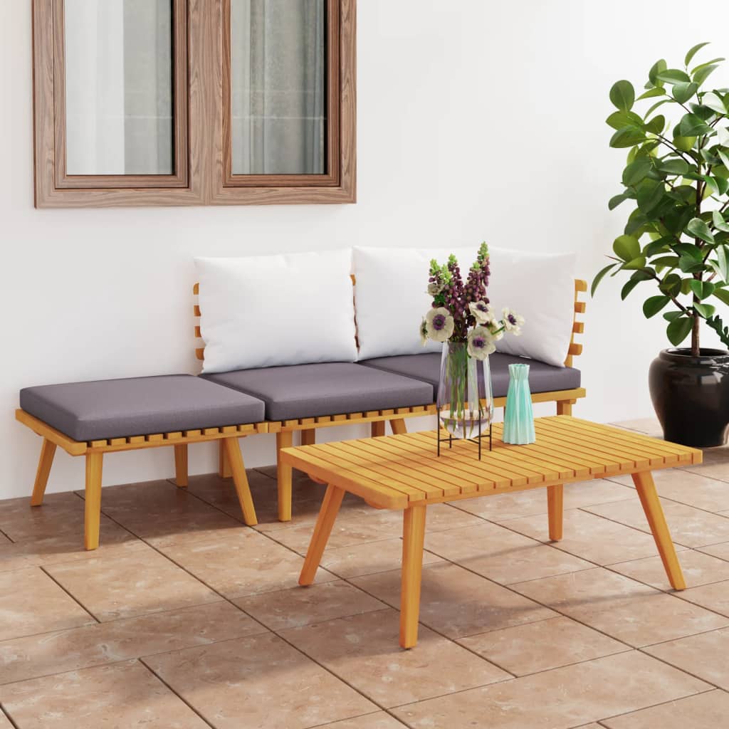 HKH 4 Pcs Conj. Lounge Jardim C/ Almofadões Madeira Acácia Maciça - Marrom