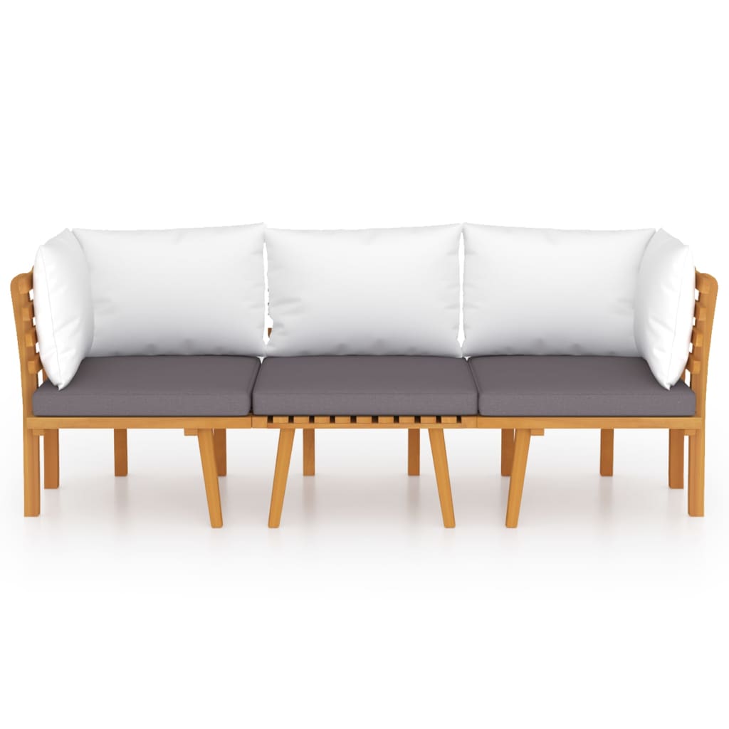 HKH 3 Pcs Conjunto Lounge de Jardim com Almofadões Acácia Maciça - Marrom