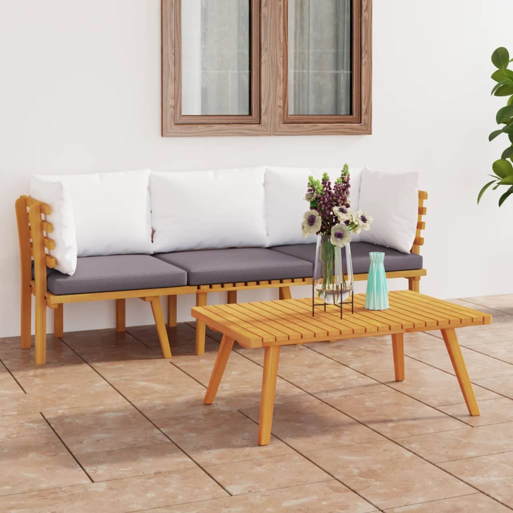 HKH 3 Pcs Conjunto Lounge de Jardim com Almofadões Acácia Maciça - Marrom