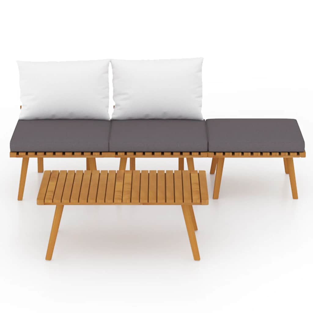 HKH 4 Pcs Conj. Lounge Jardim C/ Almofadões Madeira Acácia Maciça - Marrom