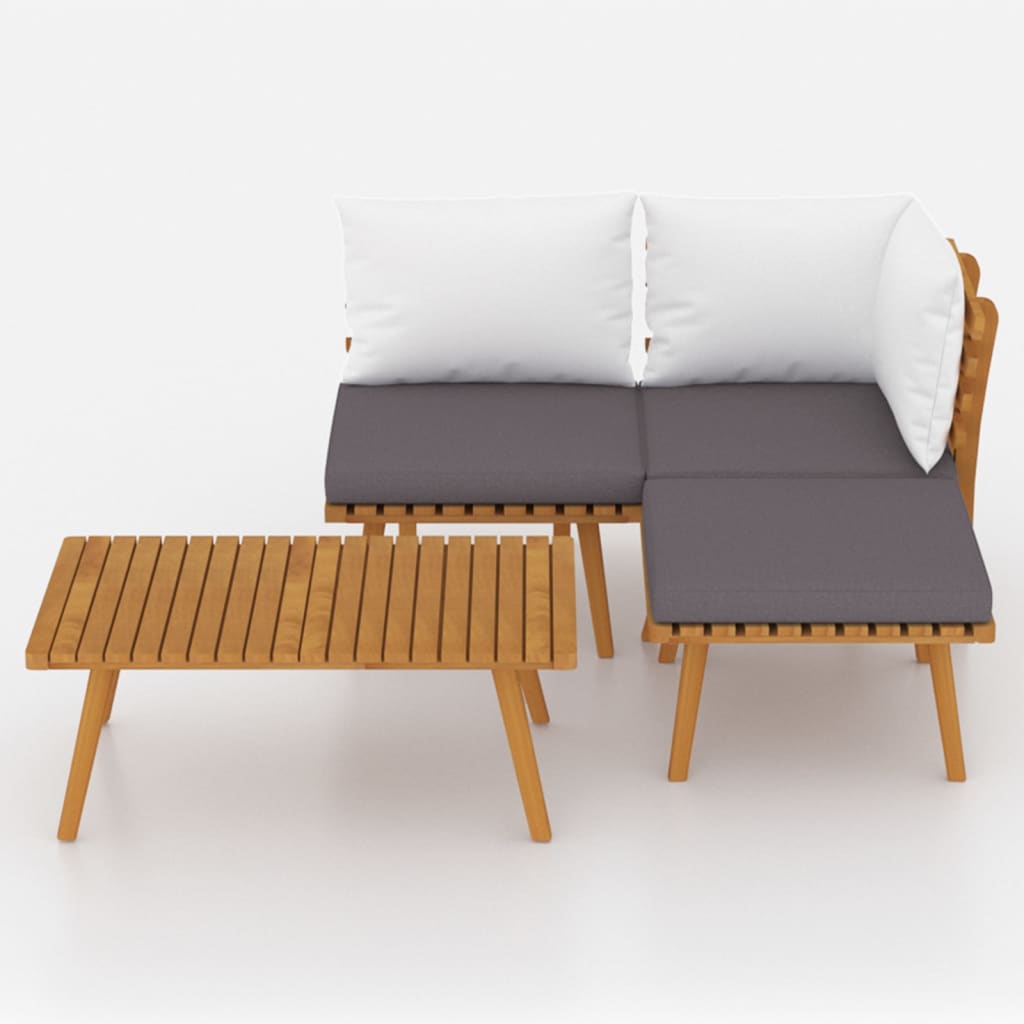 HKH 4 Pcs Conj. Lounge Jardim C/ Almofadões Madeira Acácia Maciça - Marrom