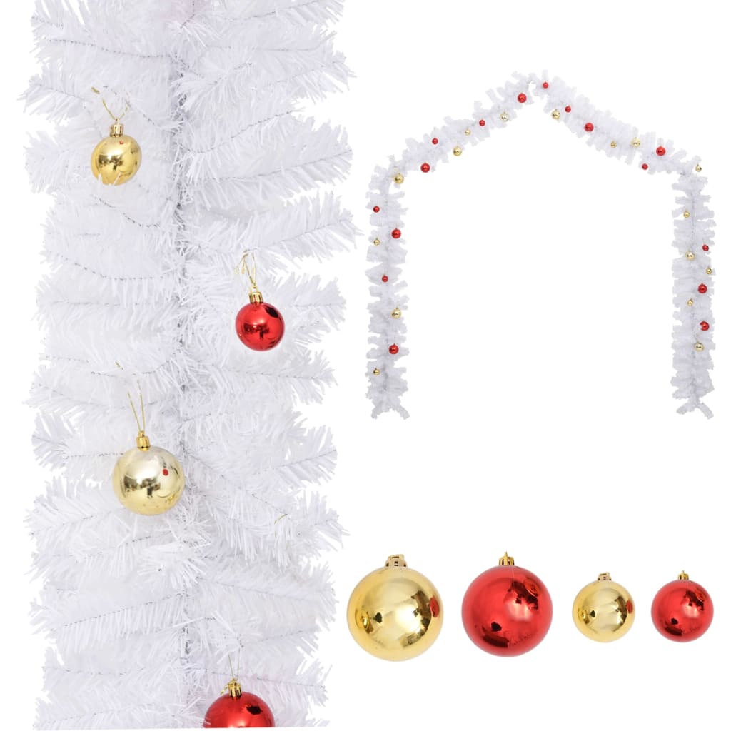 HKH Grinalda de Natal Decorada com Enfeites - Branco