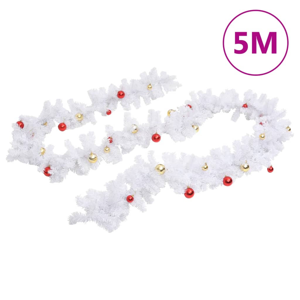 HKH Grinalda de Natal Decorada com Enfeites - Branco