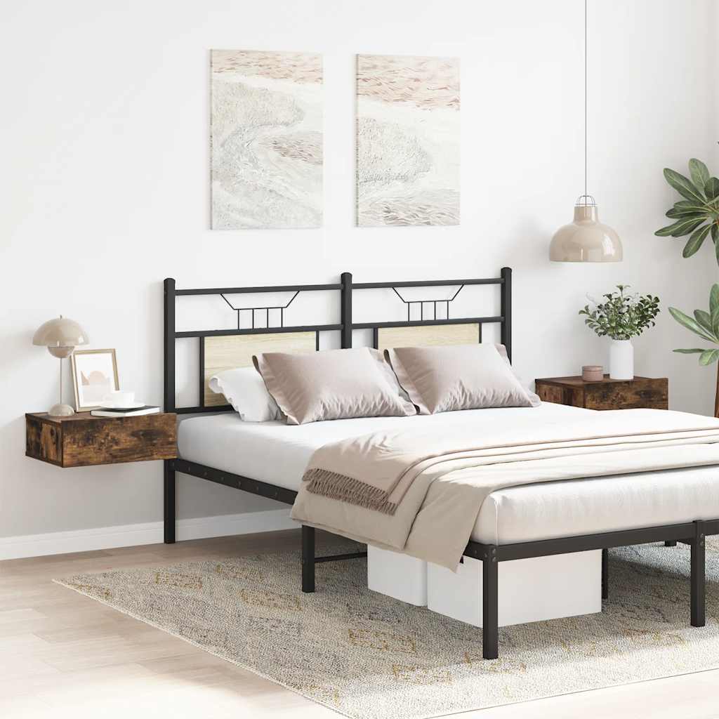 HKH Conjunto de 2 Mesas de Cabeceira de Parede Cor Fumado em Carvalho