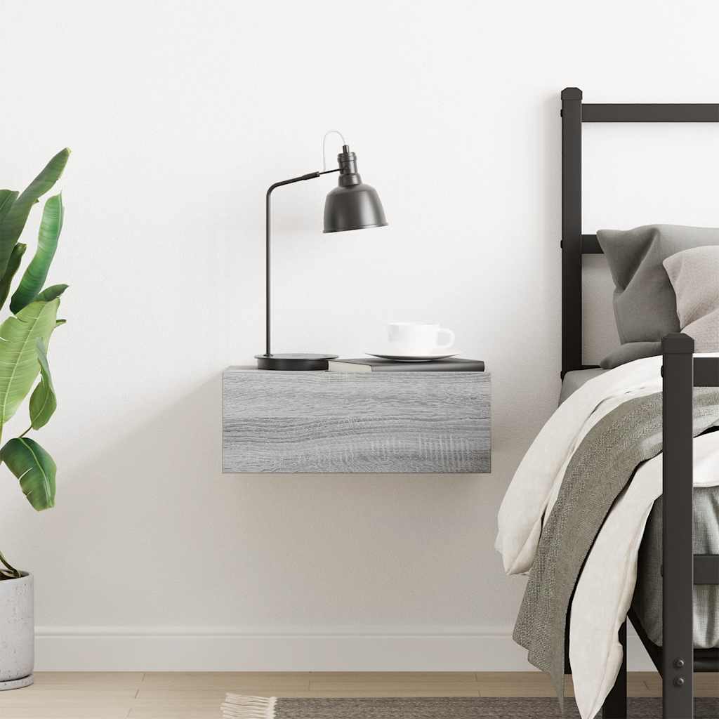 HKH Mesa Cabeceira Suspensa em Madeira Processada Sonoma Cinza