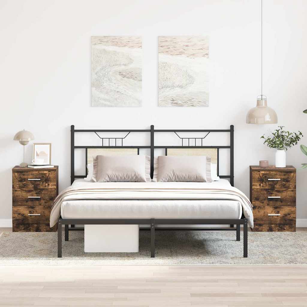 HKH Conjunto de 2 Mesas de Cabeceira Madeira Cor Fumado em Carvalho