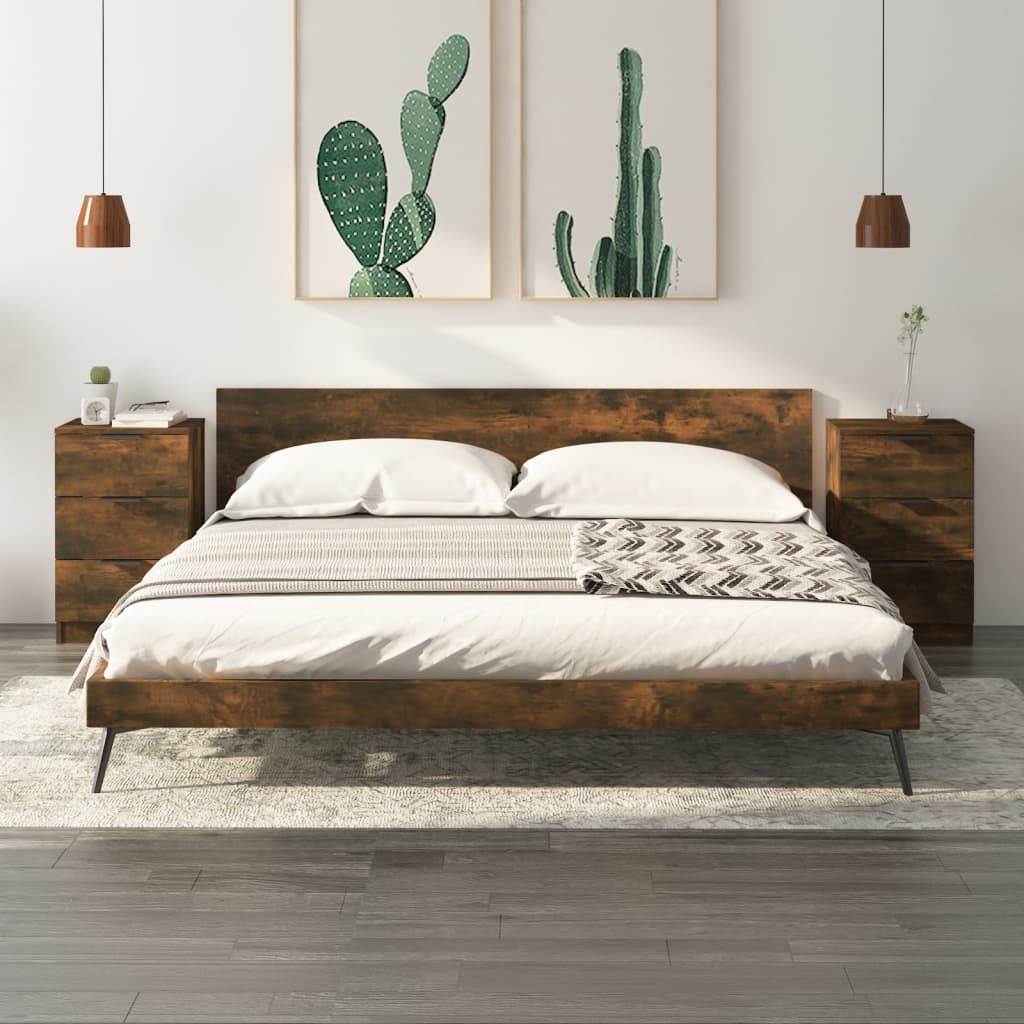 HKH Conjunto de 2 Mesas de Cabeceira Cor Fumado em Carvalho