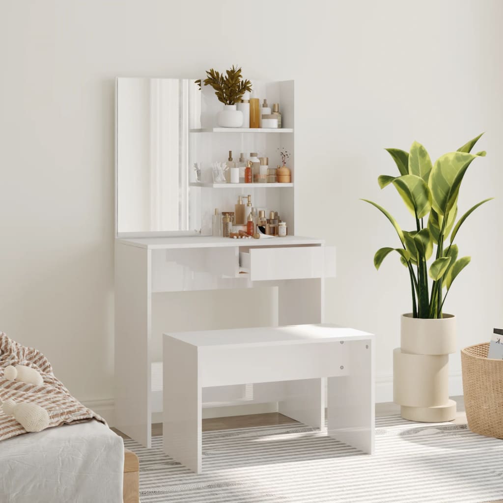 HKH Conjunto Toucador Brilhante - 74,5x40x141 Cm - Branco