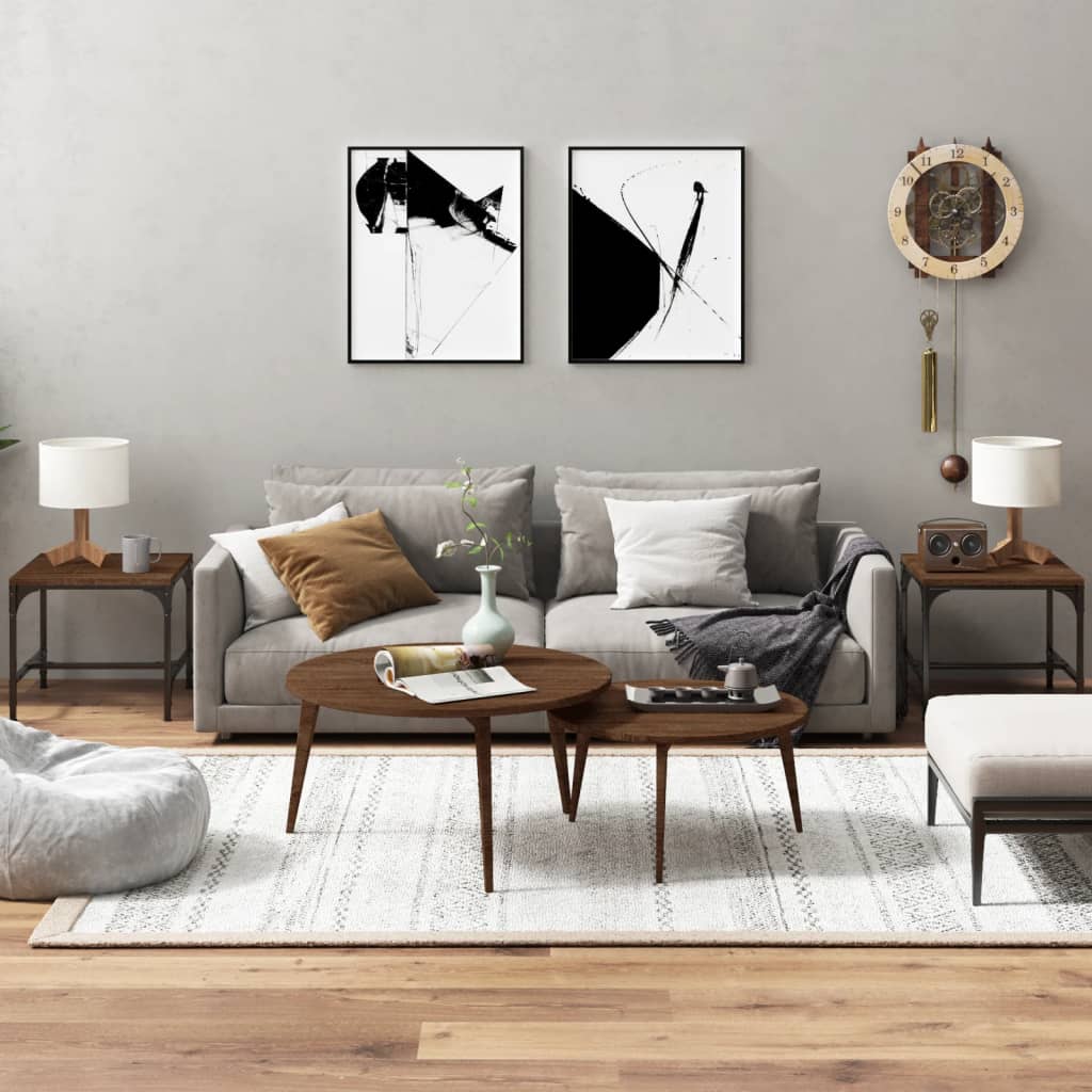 HKH Conjunto de 2 Mesas de Apoio em Derivados de em Madeira Carvalho - Castanho