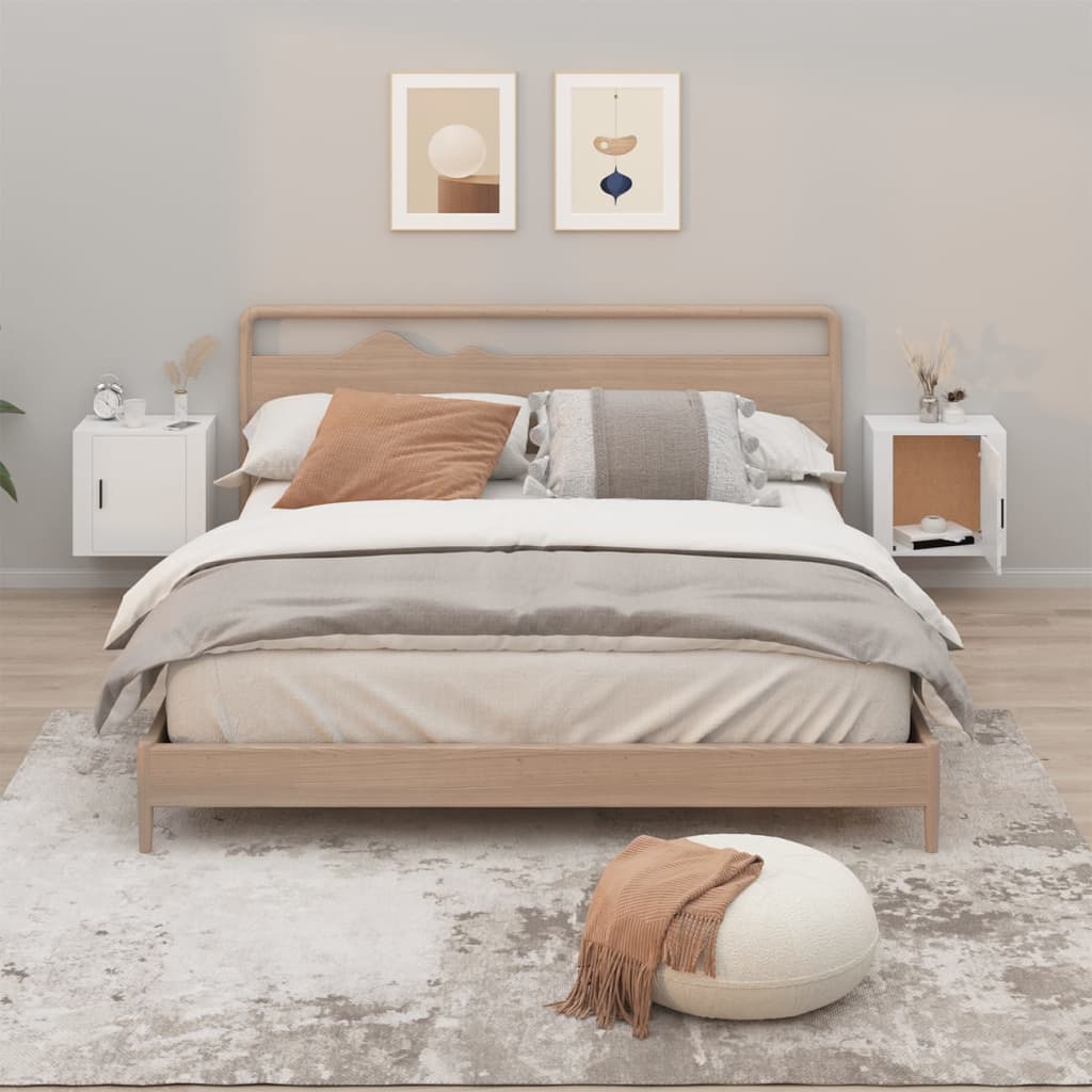 HKH Conjunto de 2 Mesas de Cabeceira de Parede - Branco