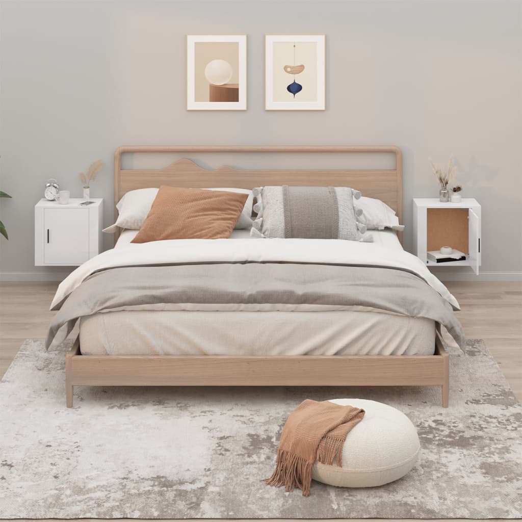 HKH Conjunto de 2 Mesas de Cabeceira de Parede - Branco Brilhante