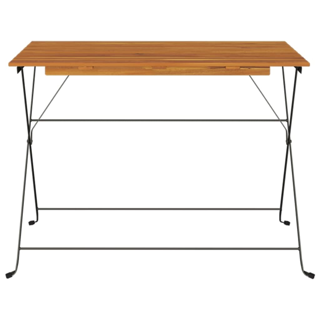 HKH Mesa de Bistrô Dobrável 100x54x71 Cm Acácia Maciça e Aço - Marrom