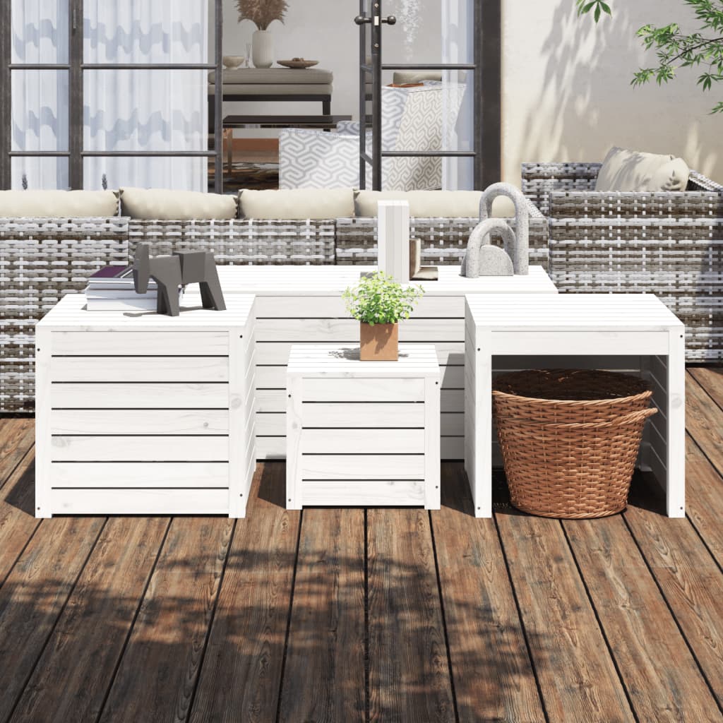 HKH 4 Pcs Conjunto De Caixas De Jardim Pinho Maciço - Branco