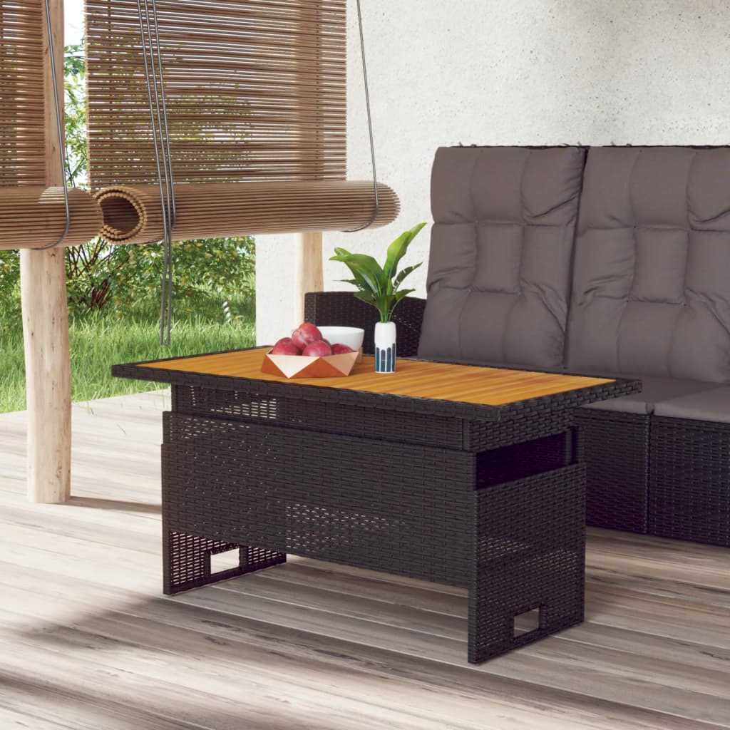 HKH Mesa de Jardim 100x50x43/63 Cm Acácia Maciça/vime Pe - Preto