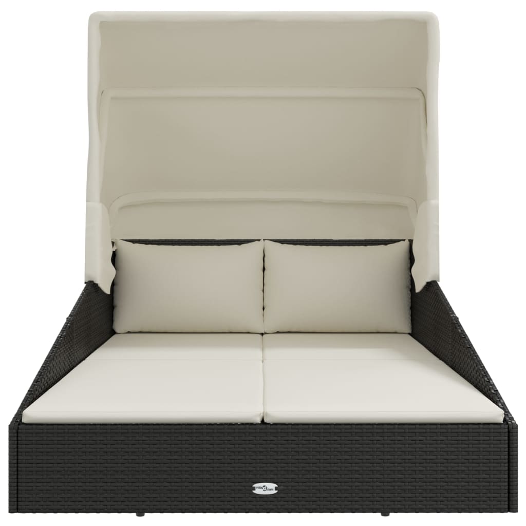 HKH Espreguiçadeira C/ Teto Dobrável 200x114x128 Cm Vime Pe - Preto