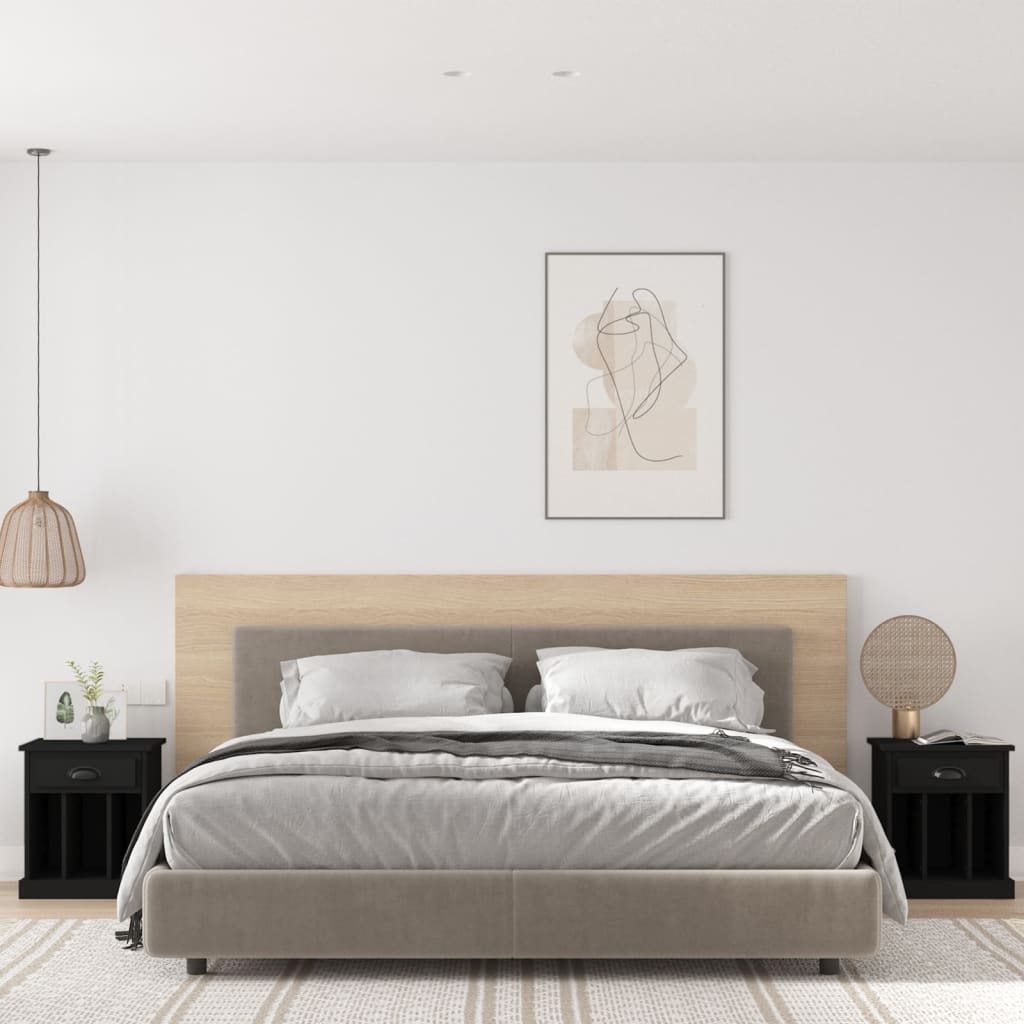 HKH Conjunto de 2 Mesas de Cabeceira - Preto