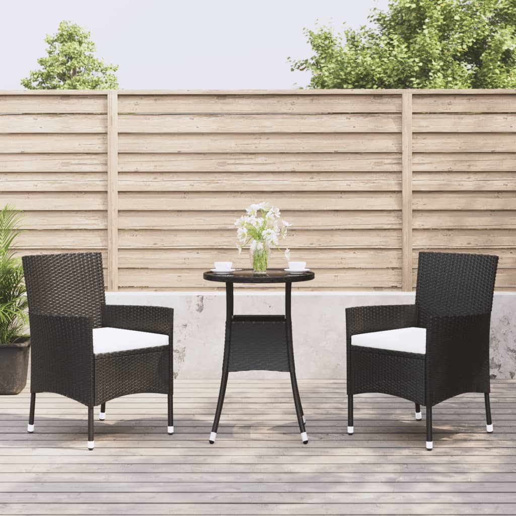 HKH 3 Pcs Conjunto Bistrô de Jardim C/ Almofadões Vime Pe - Preto