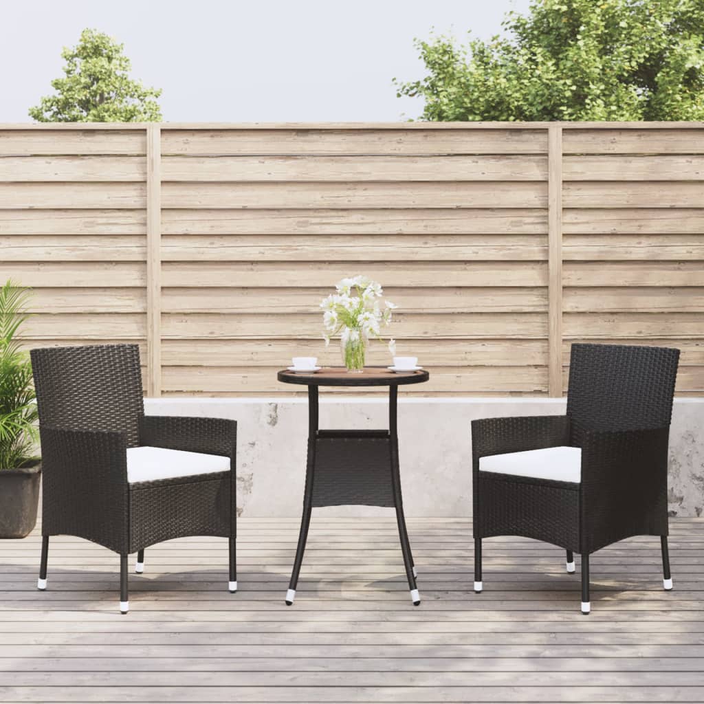 HKH 3 Pcs Conjunto Bistrô de Jardim C/ Almofadões Vime Pe - Preto