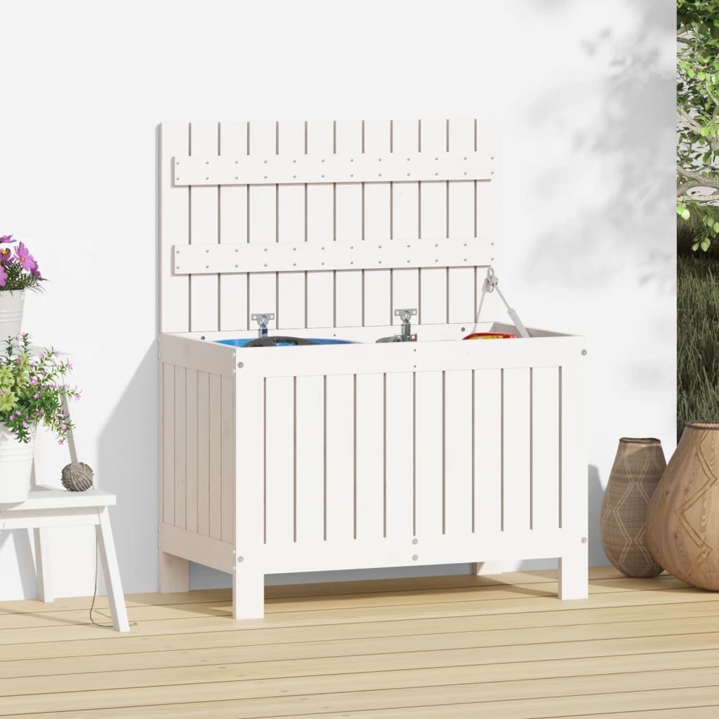 HKH Caixa De Arrumação Jardim 76x42,5x54 Cm Pinho Maciço - Branco