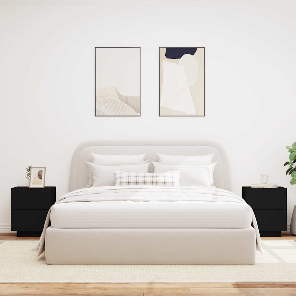 HKH Conjunto de 2 Mesas de Cabeceira com Luz Led em Derivados de Madeira - Preto