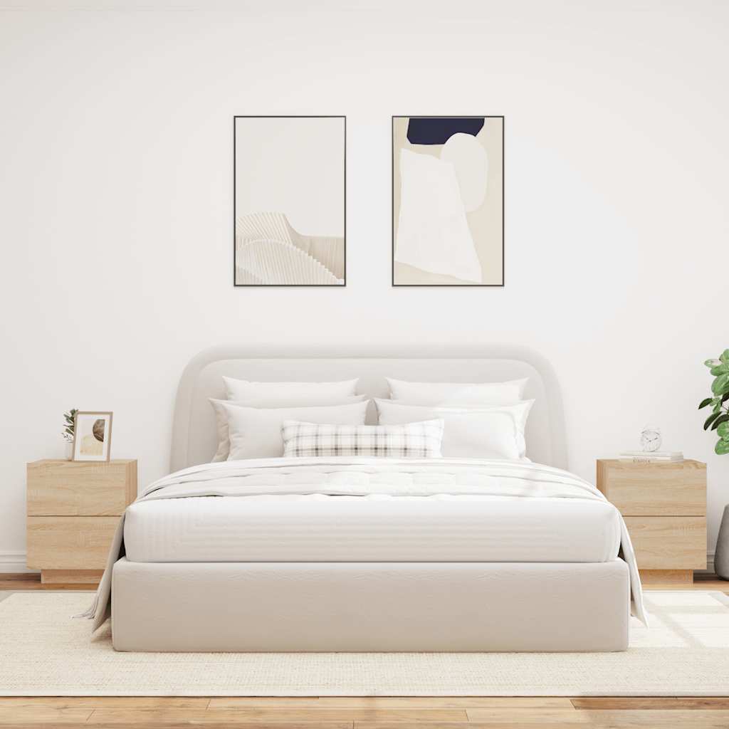 HKH Conjunto de 2 Mesas de Cabeceira com Luz Led em Derivados de Madeira Sonoma em Carvalho