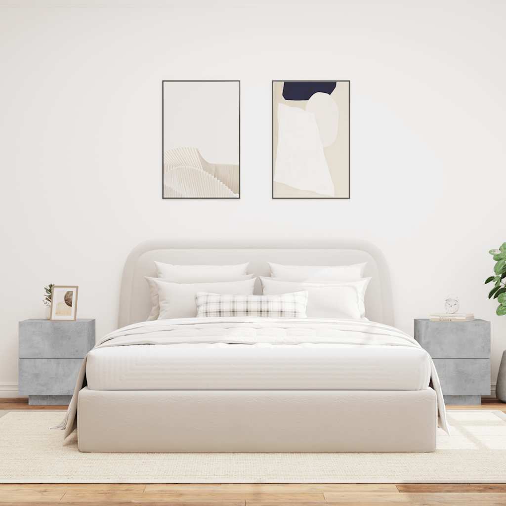 HKH Conjunto de 2 Mesas de Cabeceira com Luz Led em Derivados de Madeira Cinza Cimento