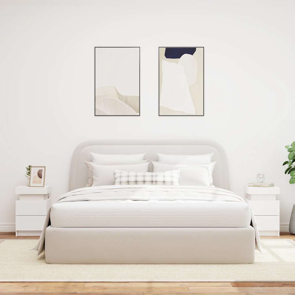 HKH Conjunto de 2 Mesas de Cabeceira com Luz Led - Branco