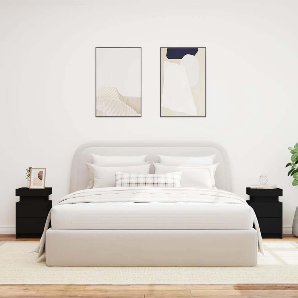 HKH Conjunto de 2 Mesas de Cabeceira com Luz Led - Preto